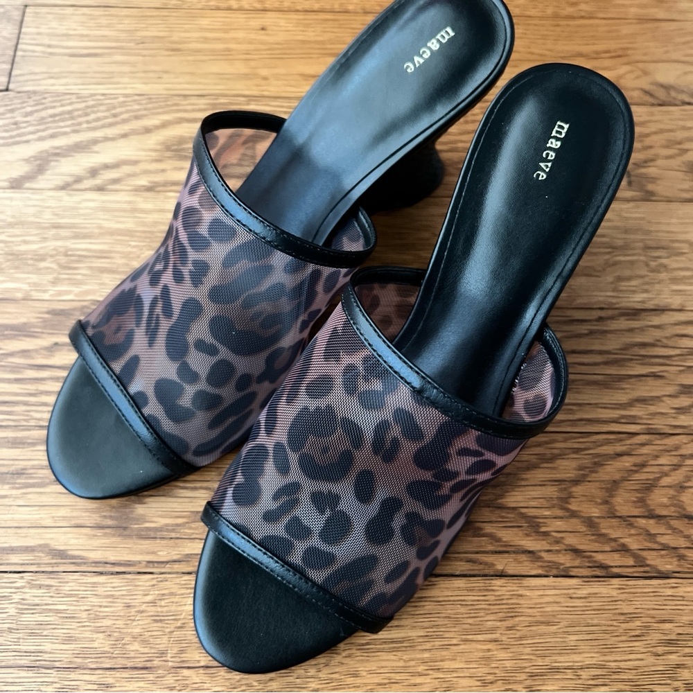 MAEVE Mesh Wedge Black and Leopard Print heels - Picture 4 of 9